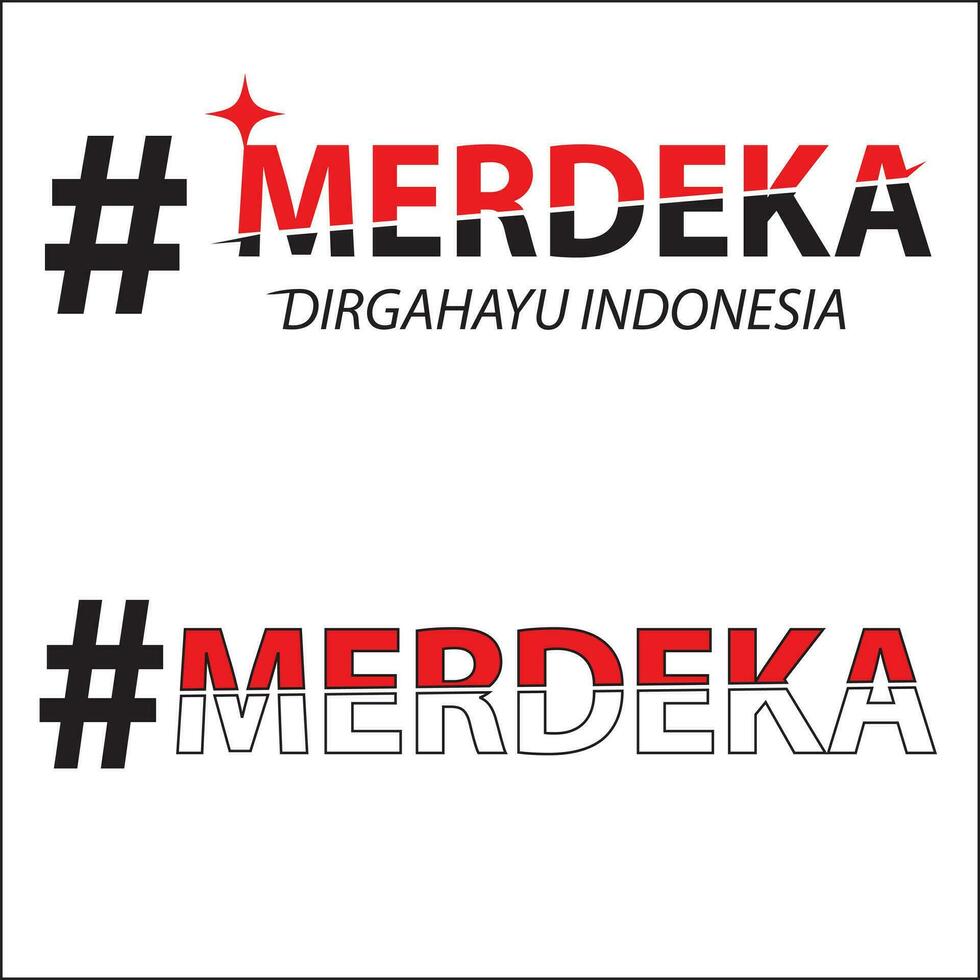 merdeka dirgahayu Indonésia texto ilustração vetor Projeto com vermelho, branco cores e raios do luz elementos. adequado para logotipos, camiseta desenhos, cartazes, empresas, cumprimento cartões, conceitos, websi