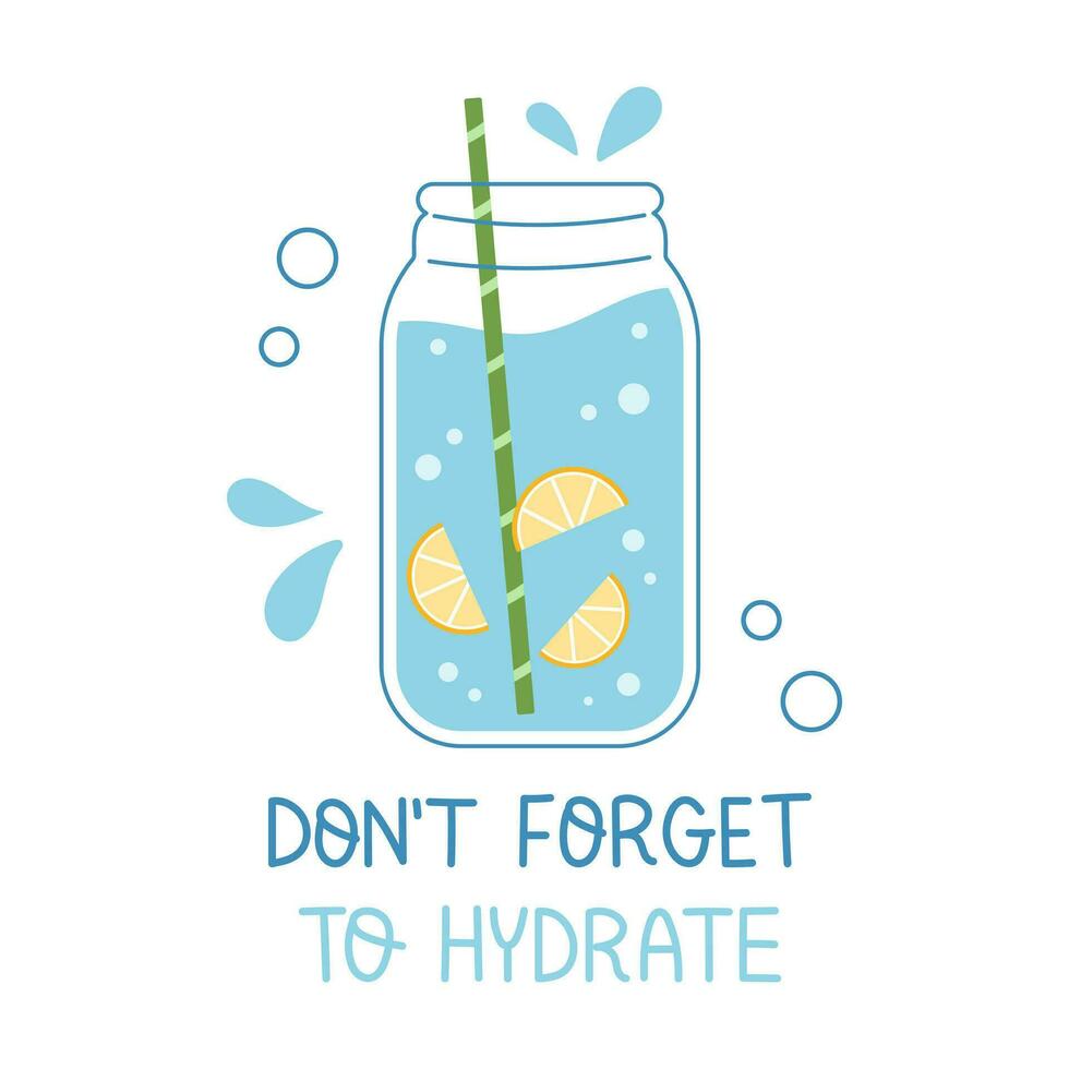vetor ilustração com jur do água com limão fatias. água gotas e bolhas. não esqueço para hidrato. poster ou bandeira Projeto.