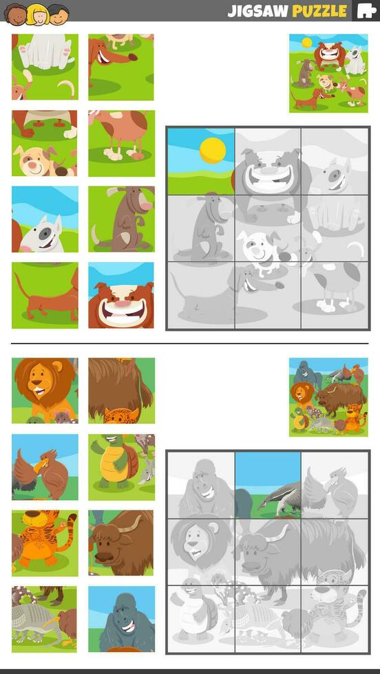 quebra-cabeças enigma jogos conjunto com animal personagens vetor