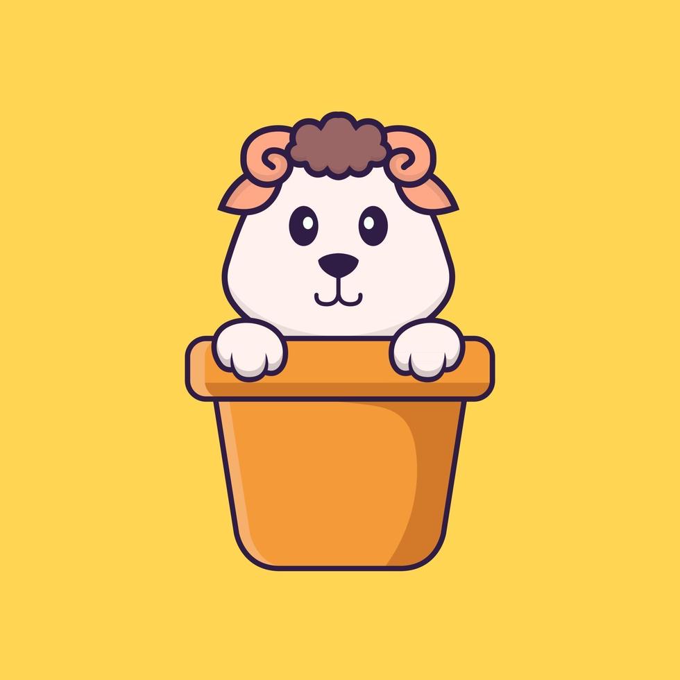 ovelhas em um vaso de flores. conceito de desenho animado animal isolado. pode ser usado para t-shirt, cartão de felicitações, cartão de convite ou mascote. estilo cartoon plana vetor