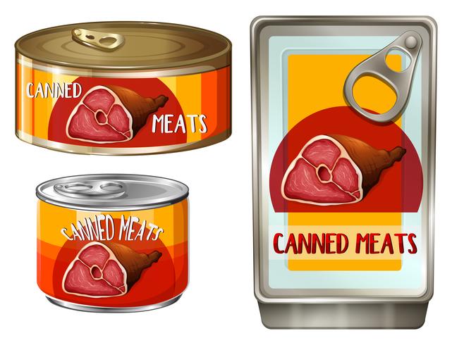 Carnes em três latas diferentes vetor