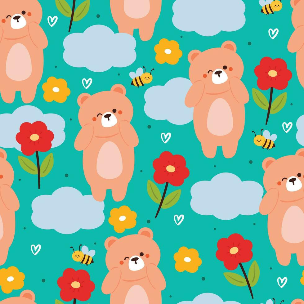 urso bonito padrão sem emenda com flor. papel de parede animal bonito para têxteis, papel de embrulho vetor