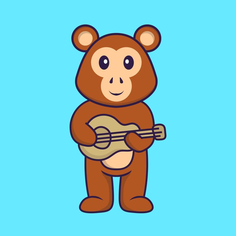 macaco bonito tocando guitarra. conceito de desenho animado animal isolado. pode ser usado para t-shirt, cartão de felicitações, cartão de convite ou mascote. estilo cartoon plana vetor