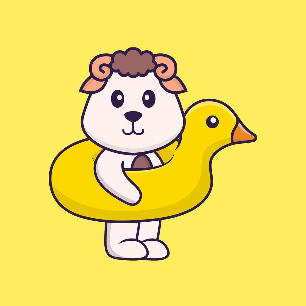 ovelhas com boia de pato. conceito de desenho animado animal isolado. pode ser usado para t-shirt, cartão de felicitações, cartão de convite ou mascote. estilo cartoon plana vetor