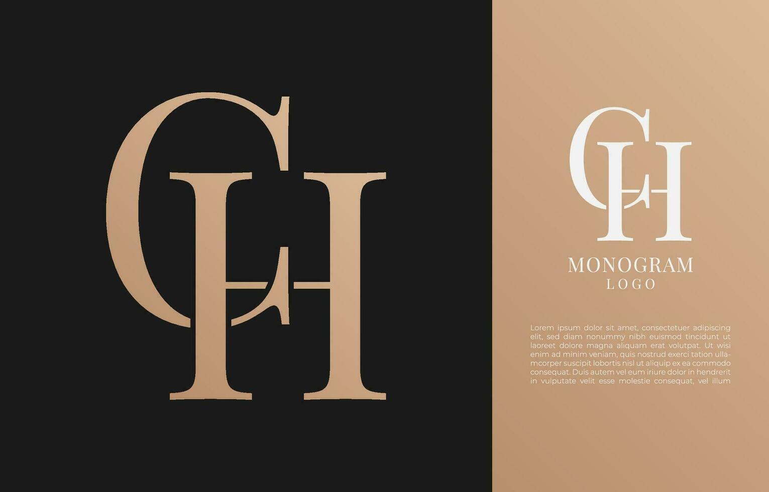 minimalista CH ou hc inicial carta vintage marca e logotipo vetor