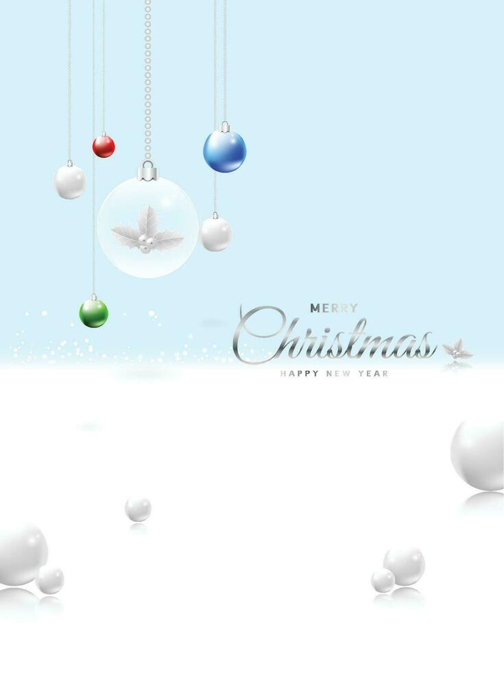 alegre Natal em brilhante azul fundo Projeto com natal cristal bola vetor