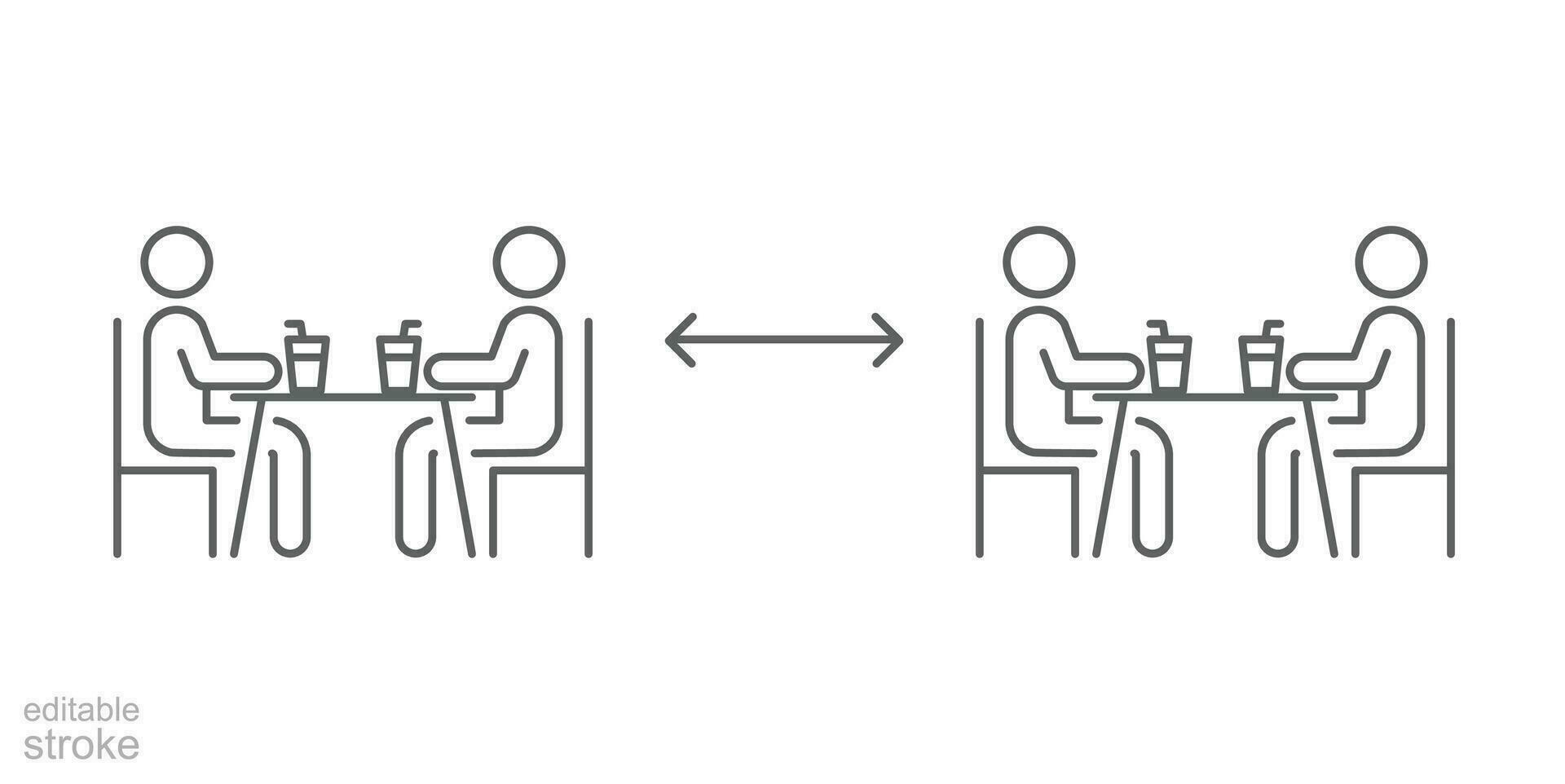 dois grupo pessoas bebendo café dentro cafeteria, seguro mesa ícone. Novo normal jantar dentro conceito. manter social distância Como prevenção espalhar do corona vírus ou COVID-19. editável acidente vascular encefálico vetor ilustração eps 10