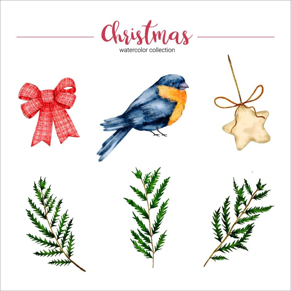 coleção de ilustração em aquarela de decorações de Natal e ano novo vetor