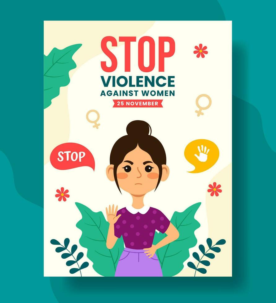 violência contra mulheres vertical poster ilustração plano desenho animado mão desenhado modelos fundo vetor