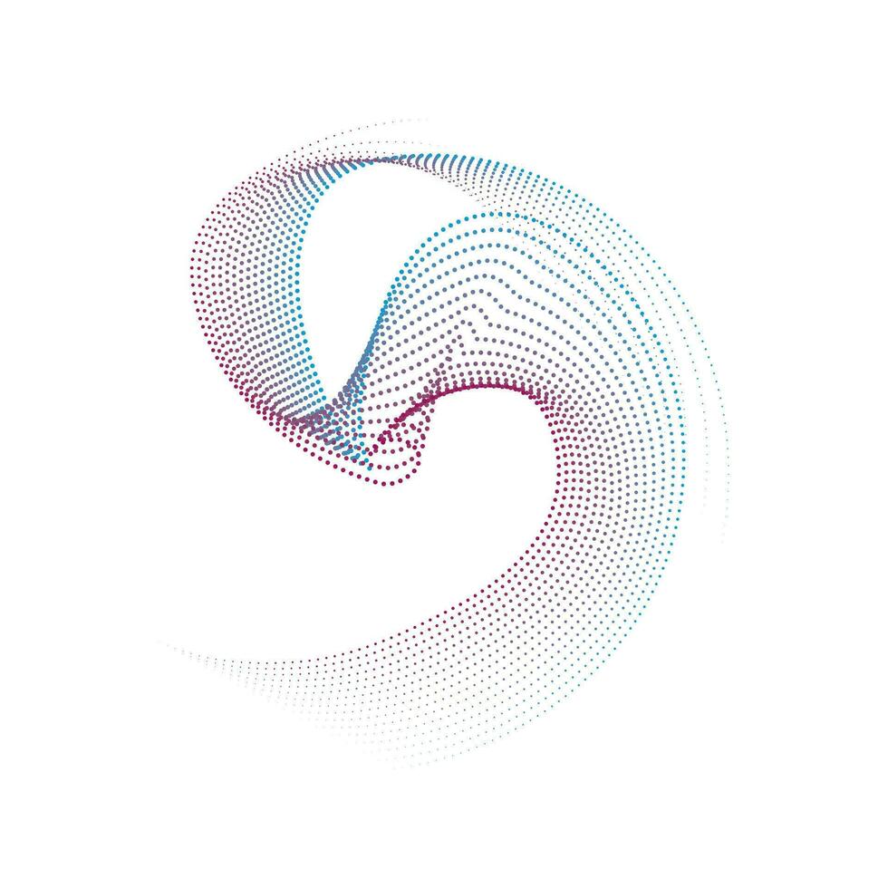 uma azul e Rosa pontilhado linha em uma branco fundo, uma circular ponto padronizar com azul e Rosa cores, ponto cmyk Preto gradiente símbolo logótipo circular forma espiral meio-tom círculo vetor