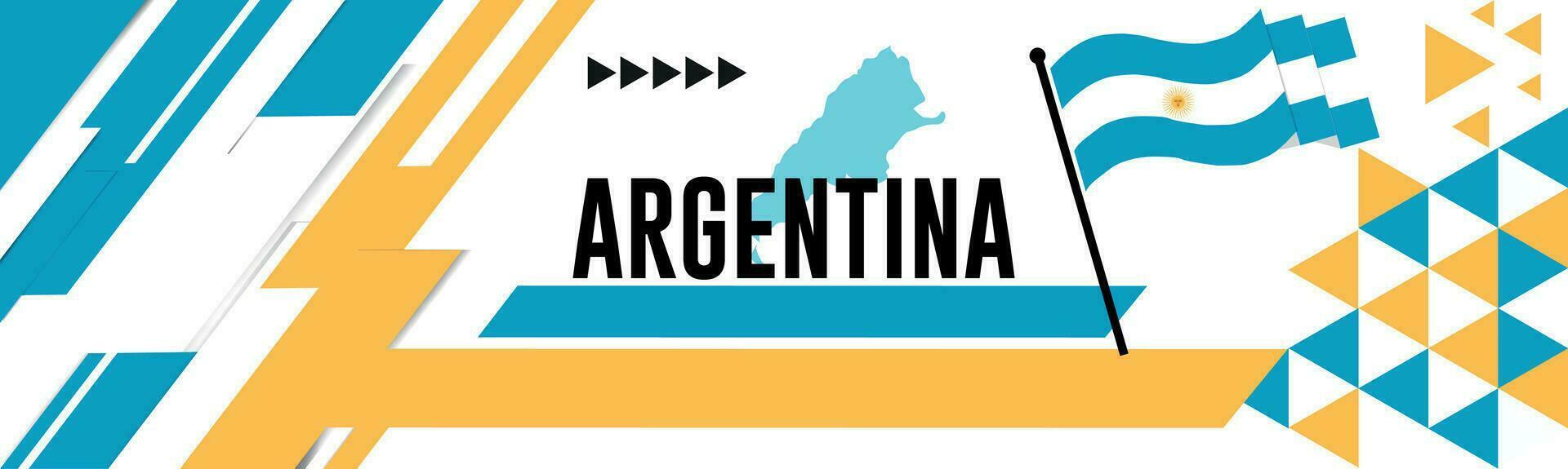 Argentina nacional dia bandeira com mapa, bandeira cores tema fundo e geométrico abstrato retro moderno colorido Projeto com elevado mãos ou punhos. vetor