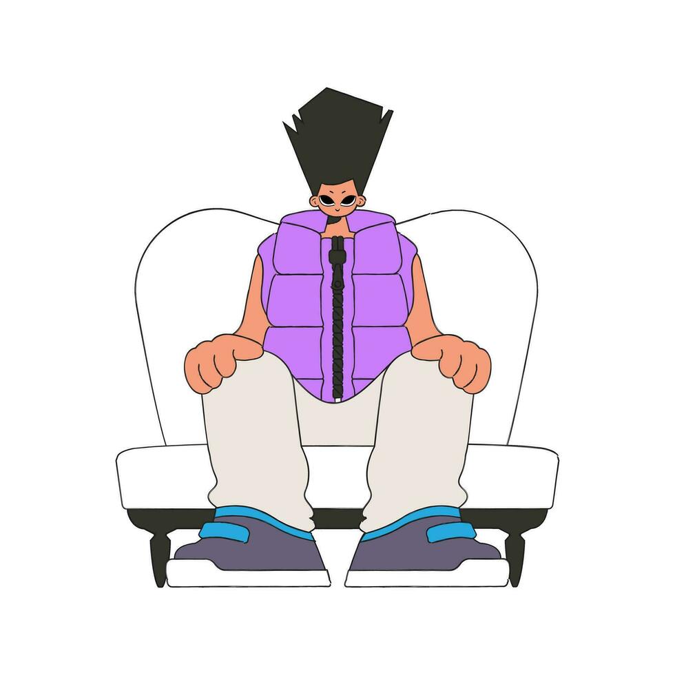 a cara senta em uma cadeira personagem aluguel estilo. vetor