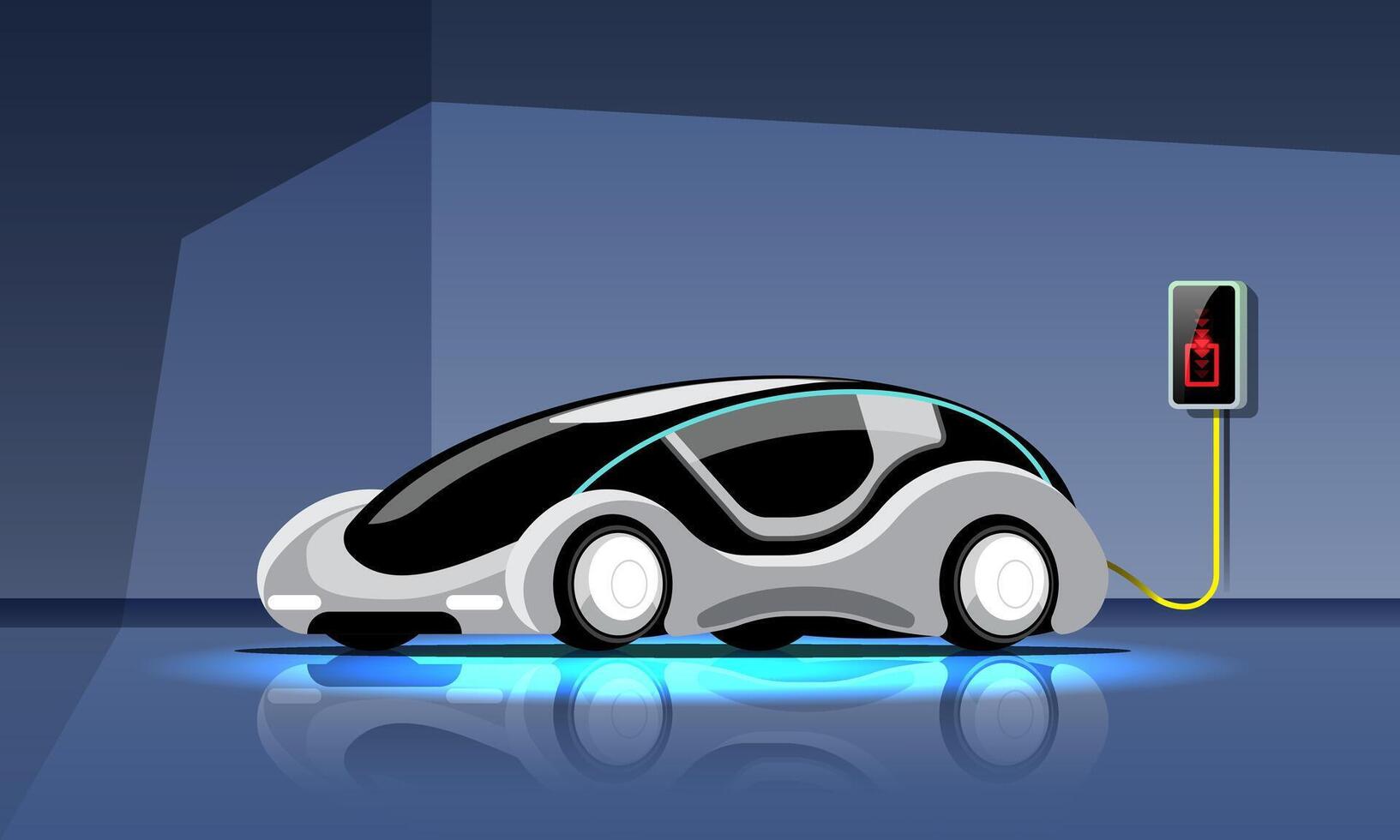 automóvel elétrico moderno está carregando na estação de energia da garagem vetor