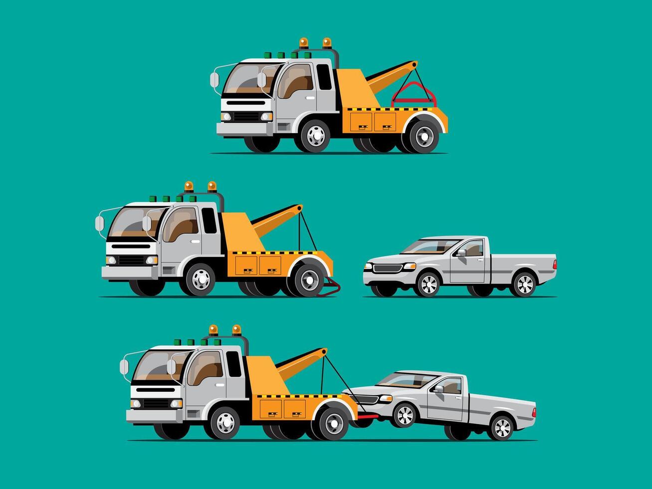 conjunto de carro de reboque, camionagem, ilustração vetorial de transporte automotivo vetor