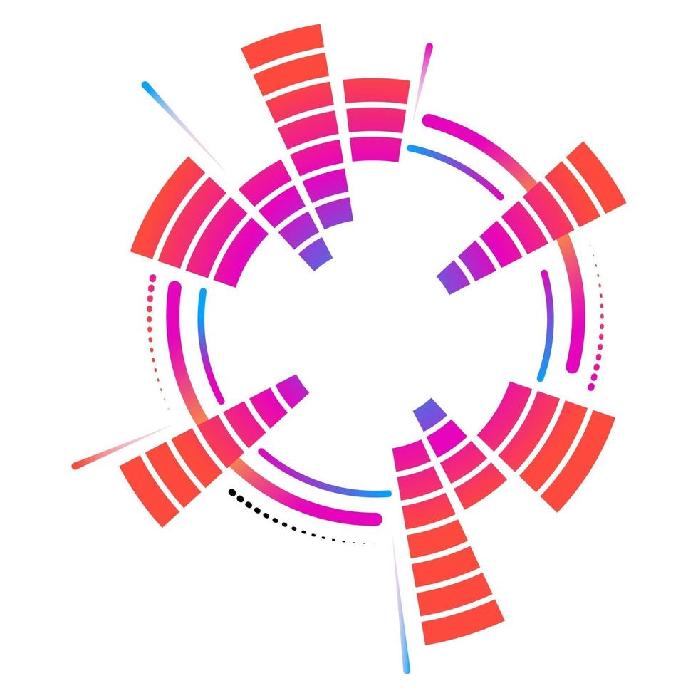 equalizador de néon circular geométrico colorido. eq ondas sonoras de áudio redondas. ilustração vetorial. vetor