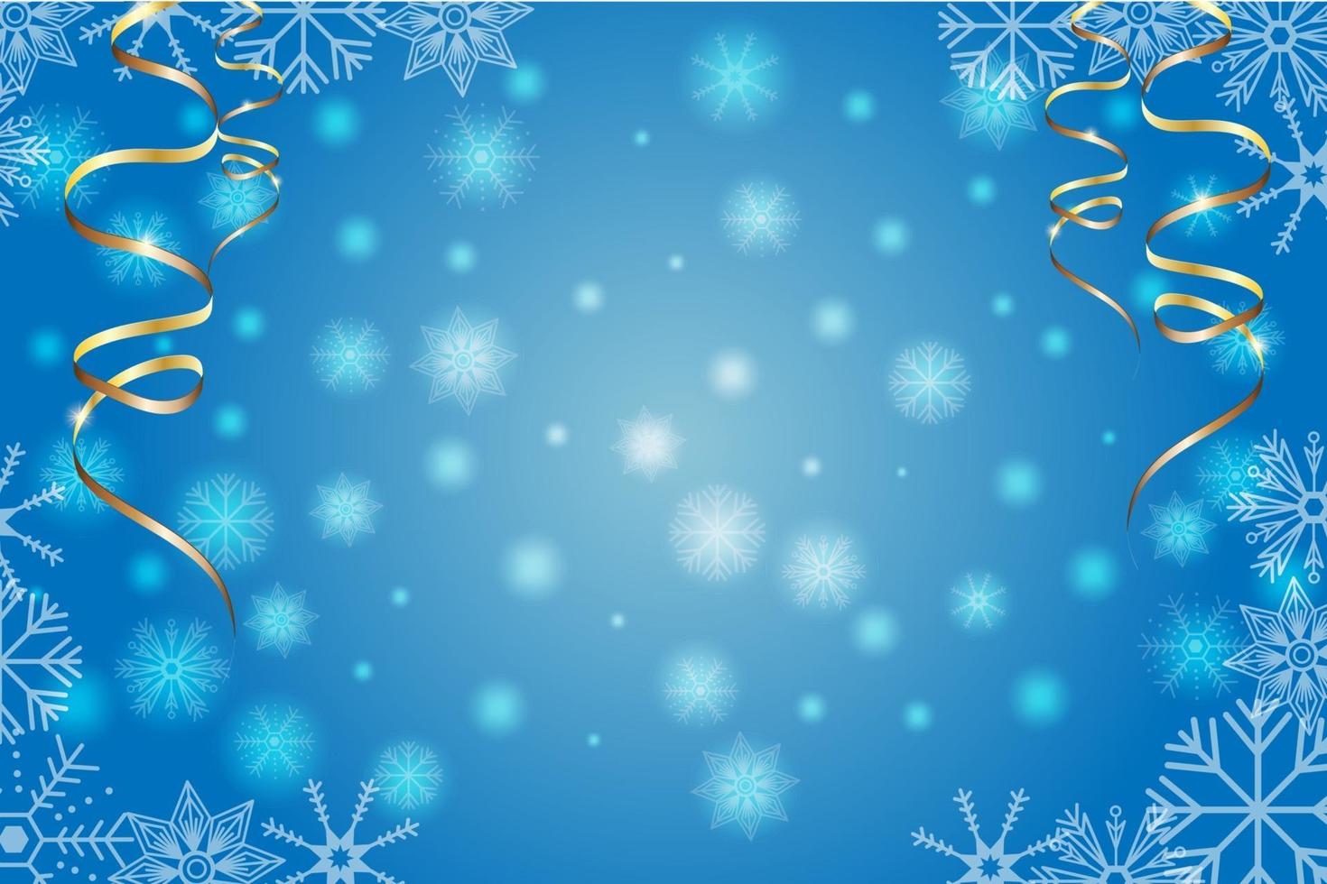 fundo azul do inverno com flocos de neve e serpantina dourada. ilustração de Natal e ano novo. vetor