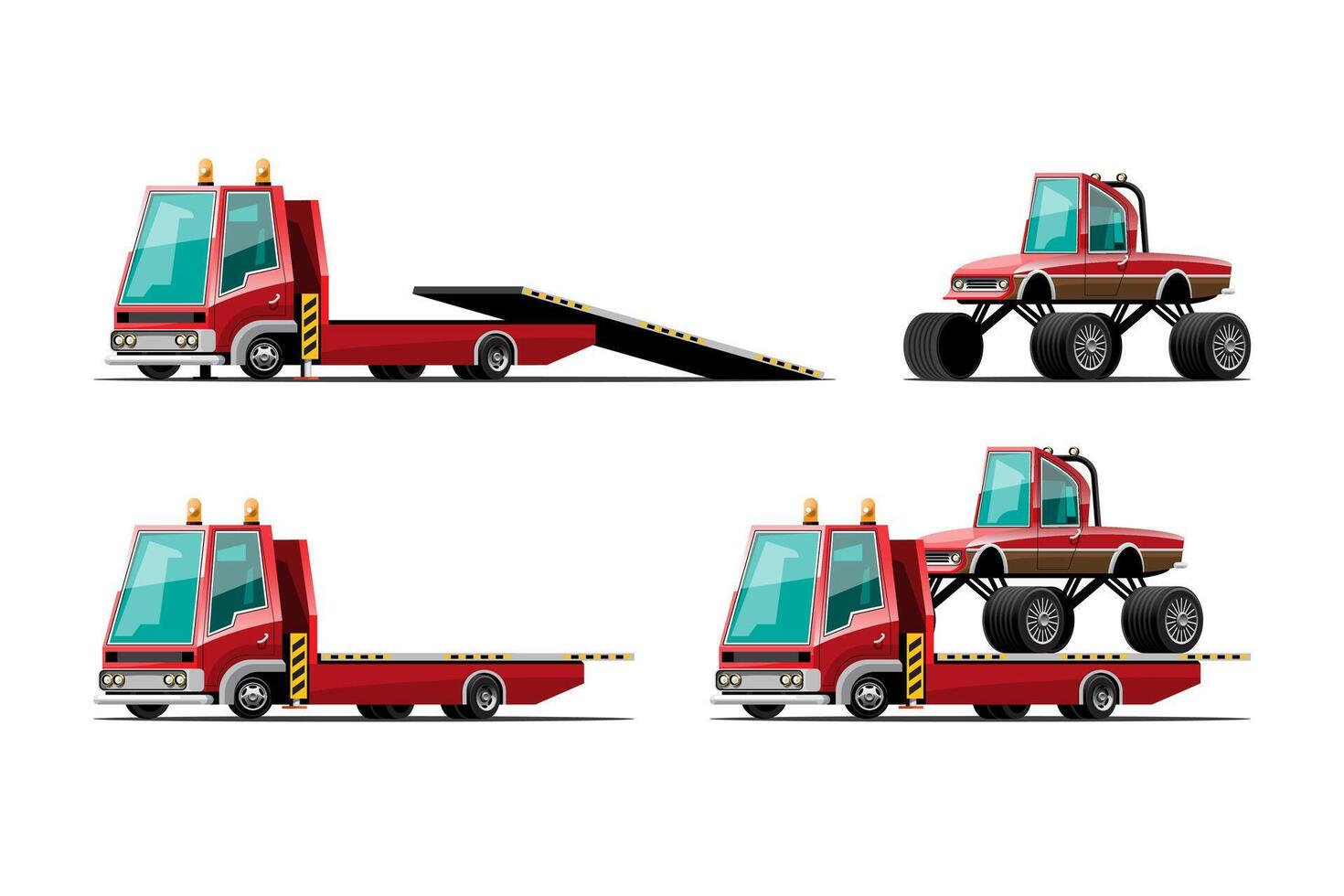 conjunto de carro de reboque, camionagem, ilustração vetorial de transporte automotivo vetor