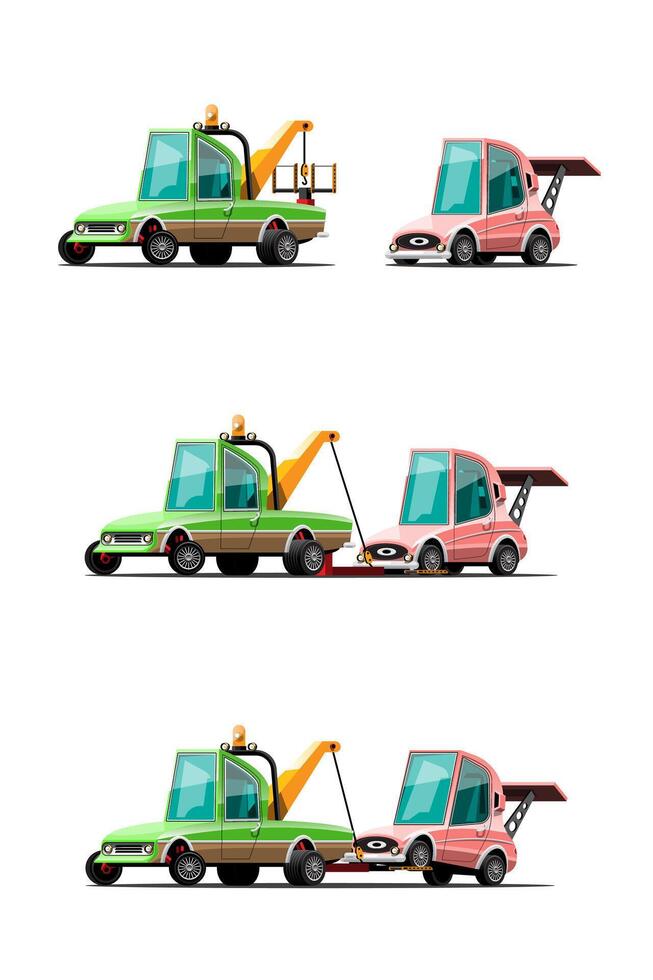 conjunto de carro de reboque, camionagem, ilustração vetorial de transporte automotivo vetor