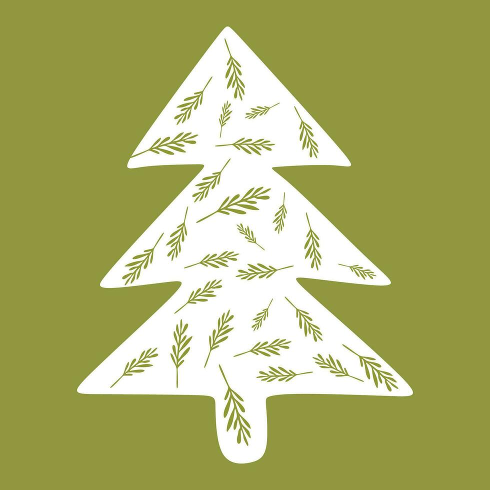 Natal árvore silhueta com verde galhos. Natal sazonal elementos. vetor ilustração isolado em branco fundo para cumprimento cartão, poster, bandeira.