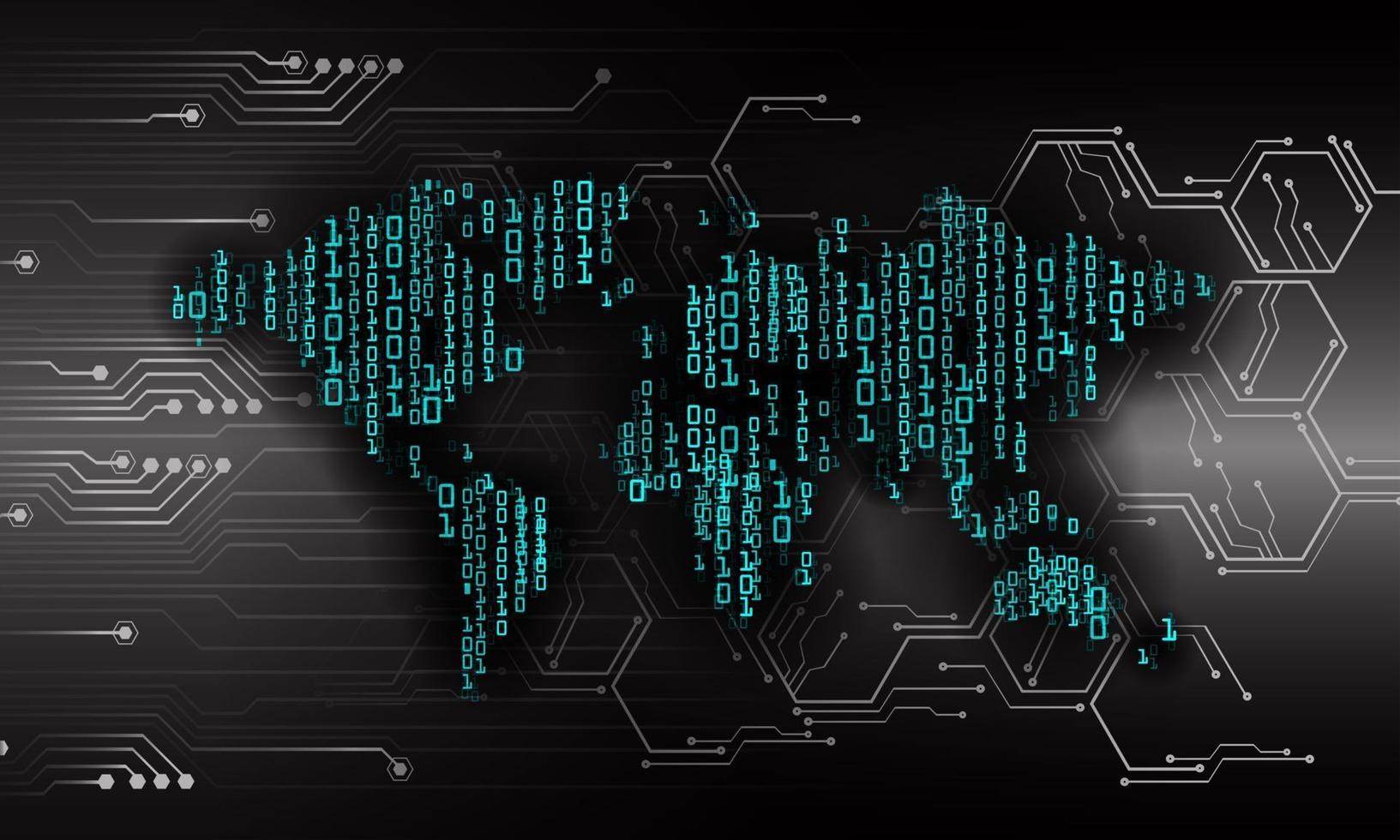 tecnologia futura da placa de circuito binário mundial, fundo do conceito de segurança cibernética hud azul vetor