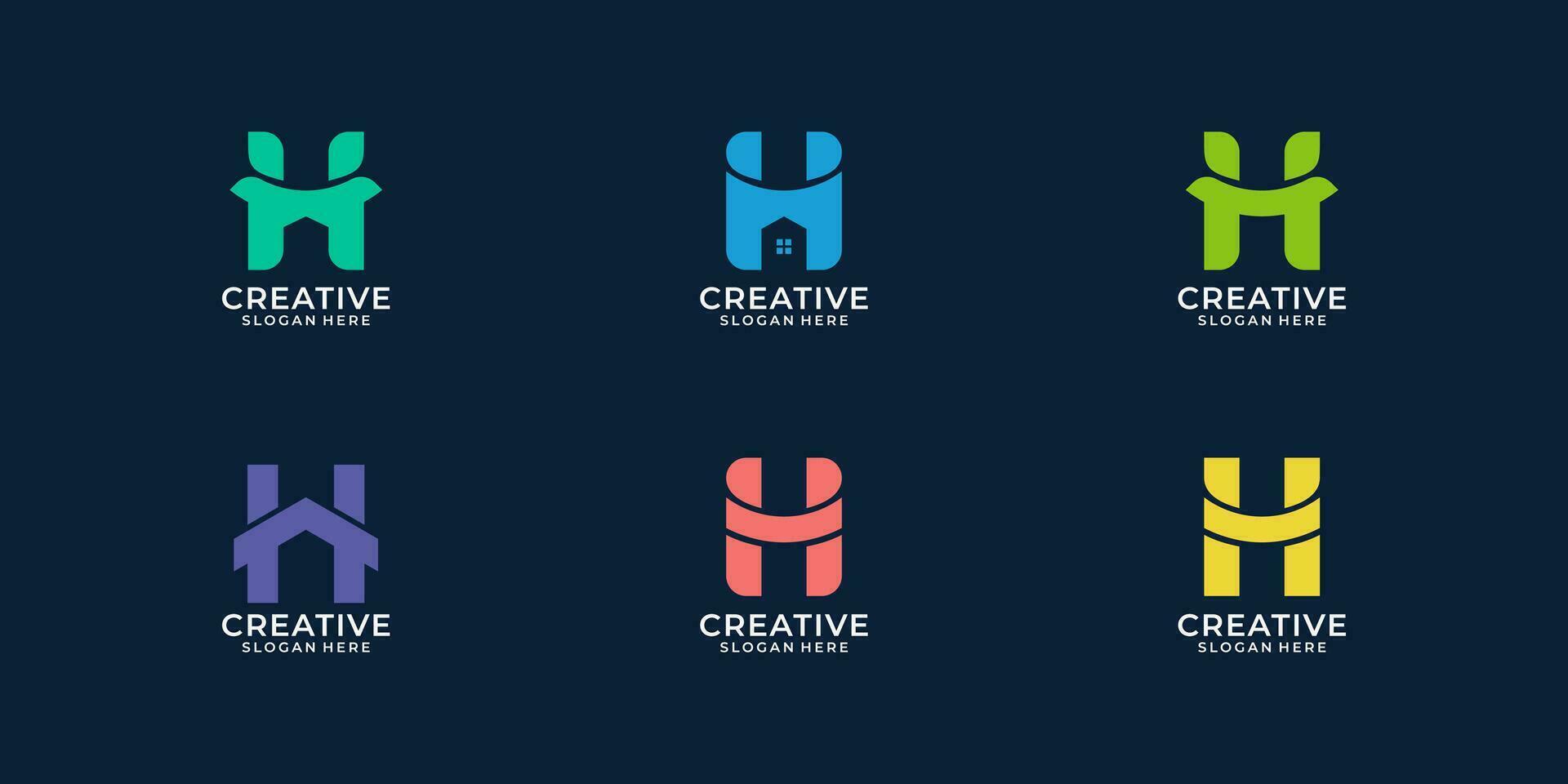 conjunto do criativo monograma carta h logotipo Projeto linha casa vetor