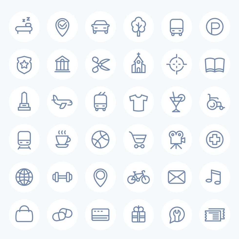 ícones de linha definidos em branco para mapas, aplicativos de navegação e web, vetor