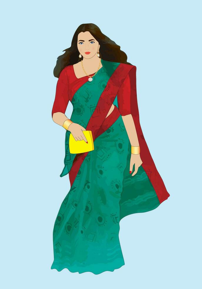 lindo indiano menina vestindo saree vetor