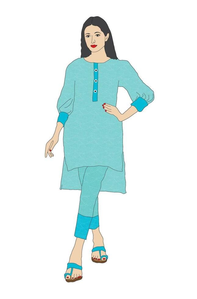 lindo paquistanês menina vestindo shalwar kameez vetor