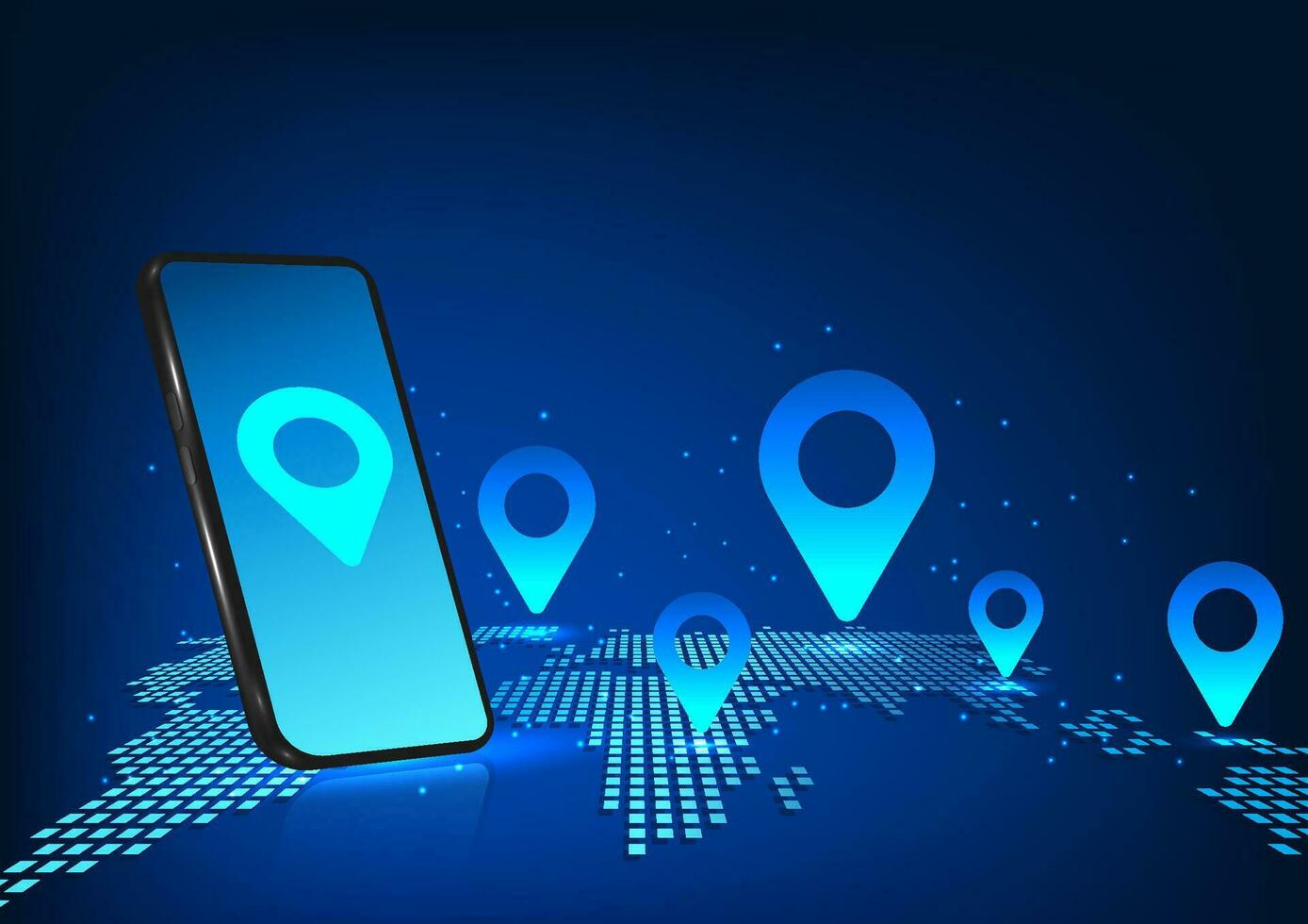 Smartphone tecnologia lá é uma mundo mapa com uma PIN em a costas do a telefone. mostra Smartphone tecnologia este pode estar usava para indicar a localização do viagem destinos por aí a mundo. vetor