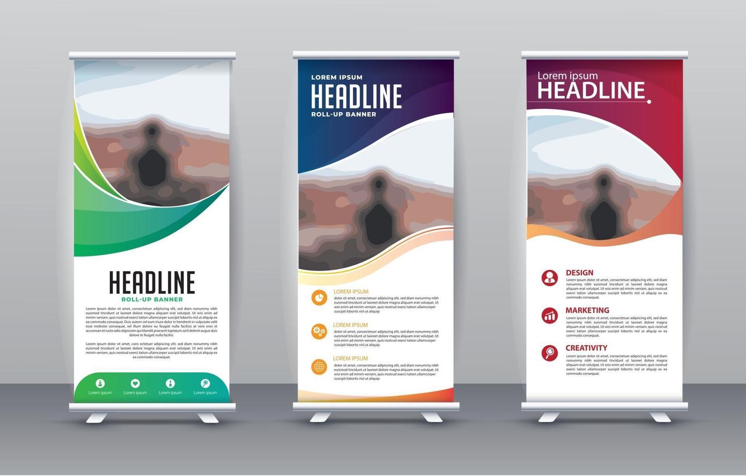 roll up design template para banners publicitários vetor