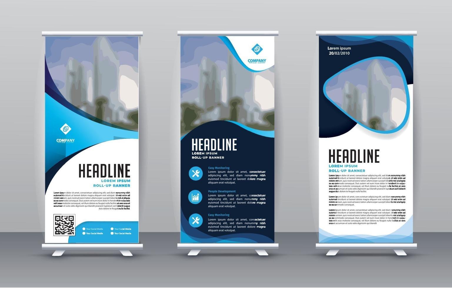 roll up design template para banners publicitários vetor