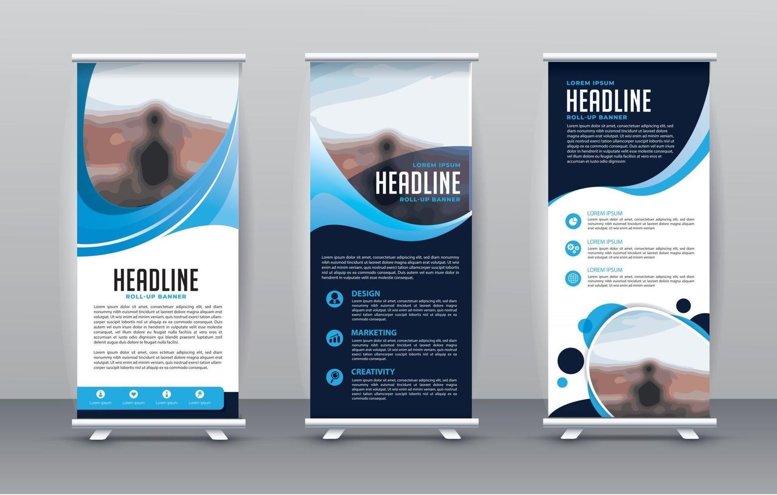 roll up design template para banners publicitários vetor