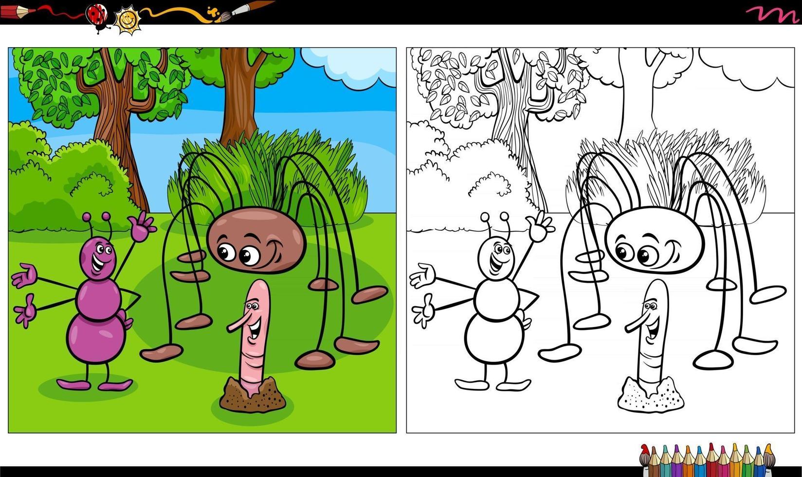 desenho animado insetos animais para colorir página do livro vetor