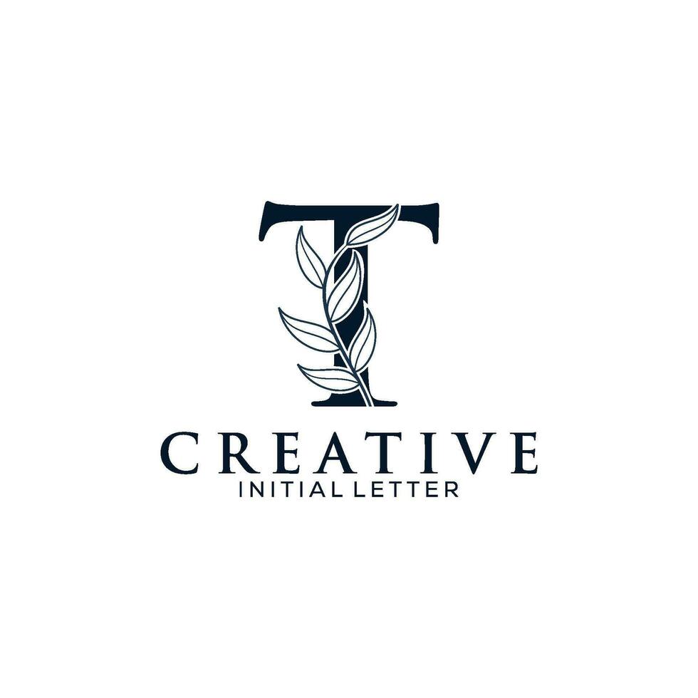 inicial carta t e floral logotipo vetor, botânico minimalista carta feminino logotipo Projeto modelo vetor