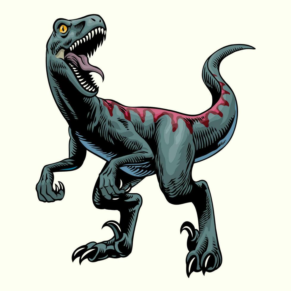 agressivo raptor dino dentro vintage handrawn estilo vetor