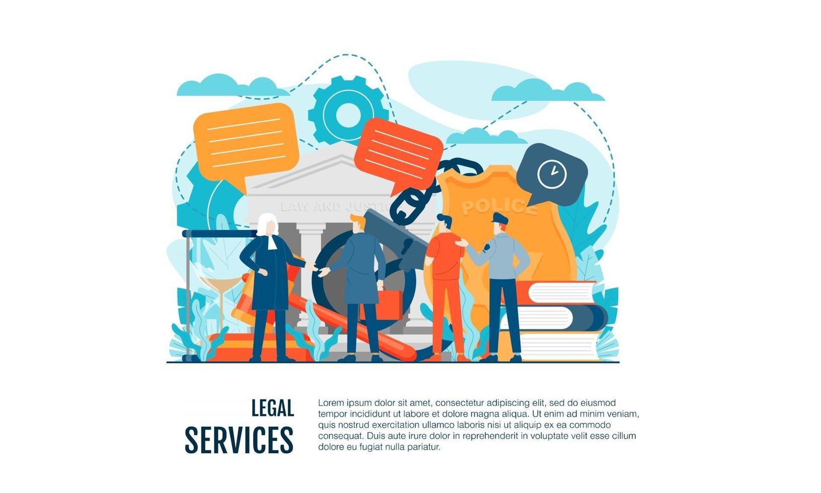 julgamento legal ilustração vetorial conceito modelo design de plano de fundo pode ser usado para apresentação web banner ui ux landing page vetor