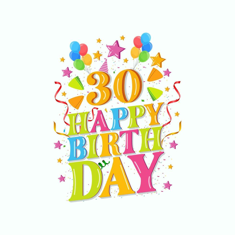 30 feliz aniversário logotipo com balões, vetor ilustração Projeto para aniversário celebração, cumprimento cartão e convite cartão.