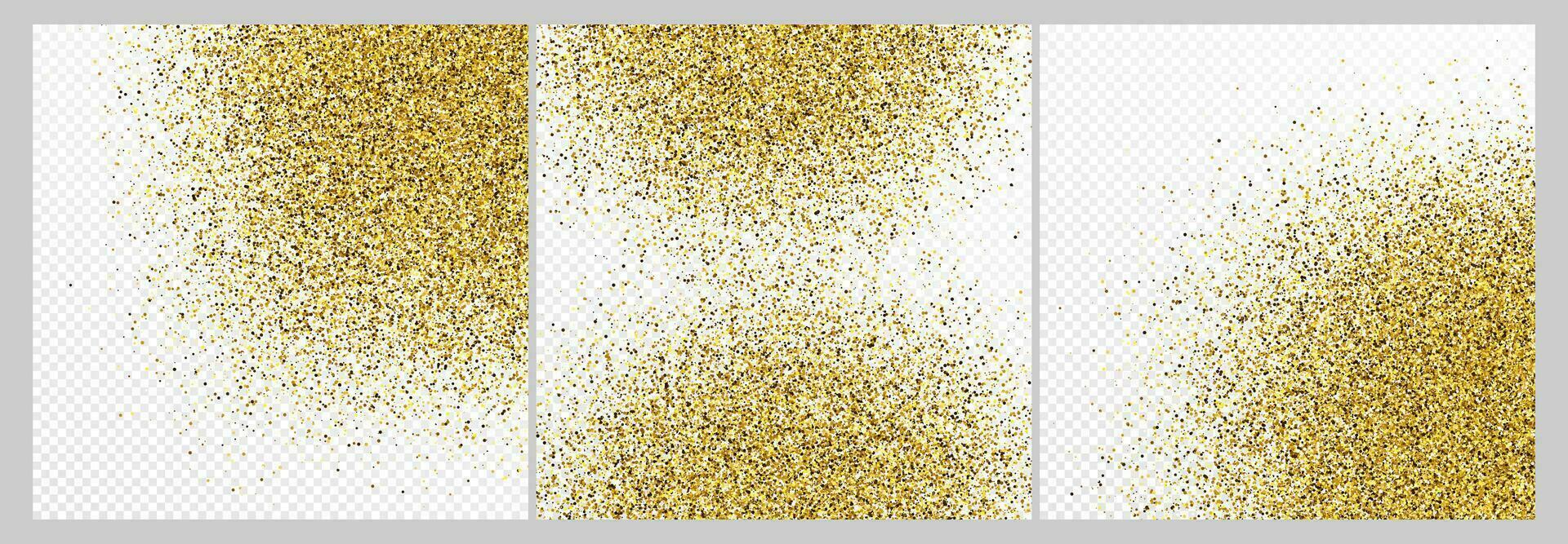 conjunto do três ouro brilhar confete cenários isolado em branco fundos. comemorativo textura com brilhando luz efeito. vetor ilustração.