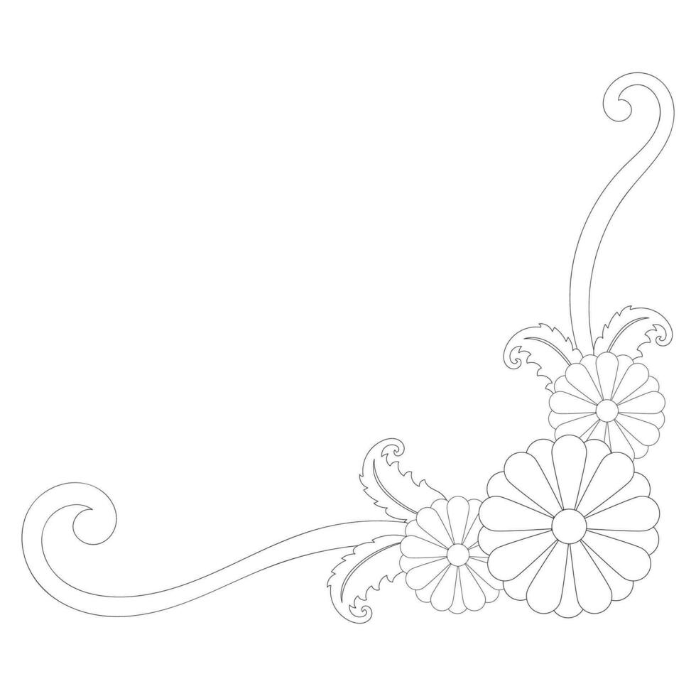 Preto flor linha canto em branco fundo para decoração arestas, decoração papel cantos. vetor