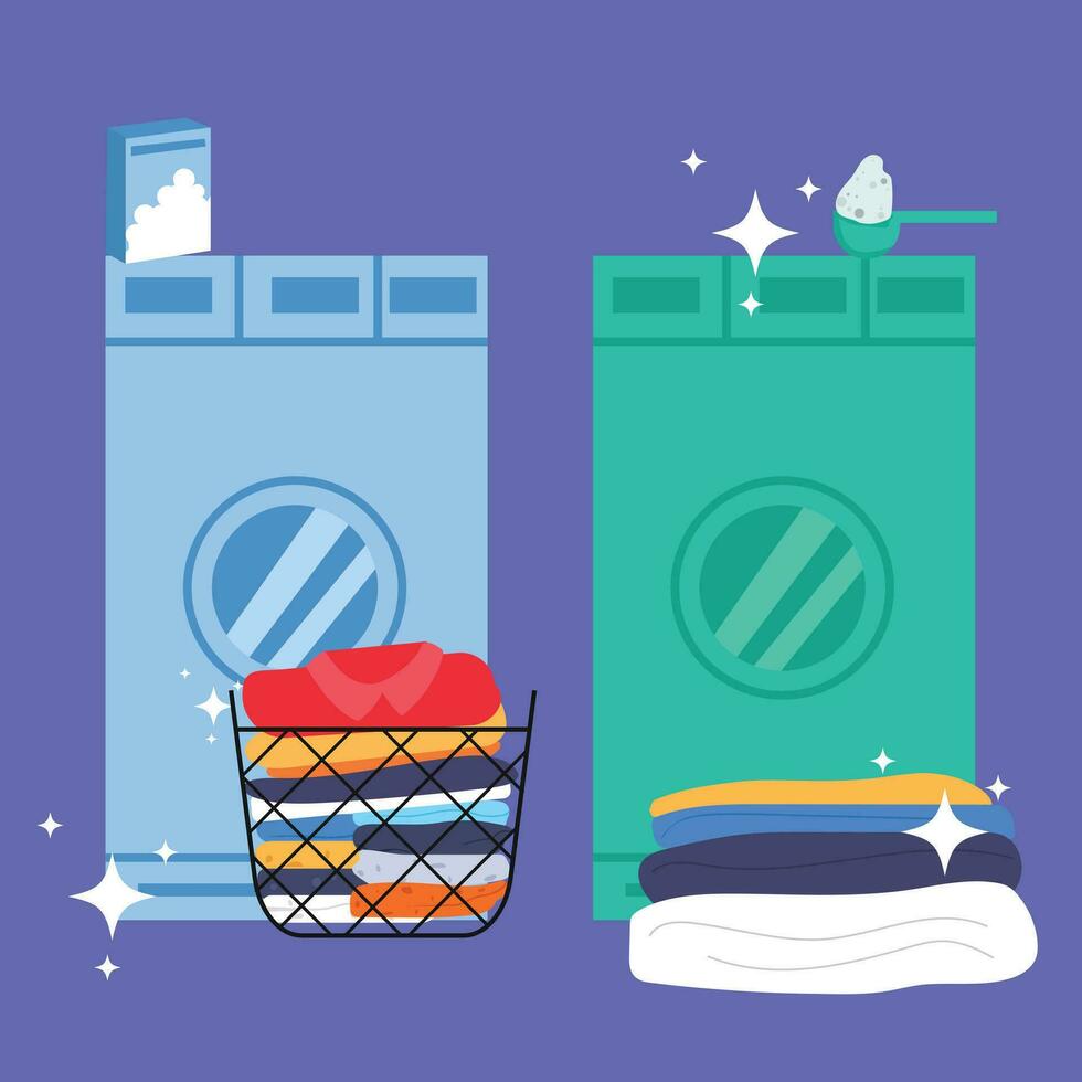vetor plano ilustração do lavanderia empilhado acima dentro cesta, sujo roupas, tarefas domésticas. casa lavando