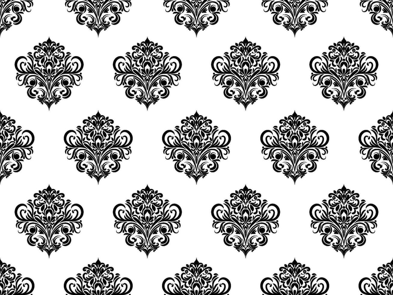 damasco desatado padronizar. Preto flores luxo real papel de parede. floral fundo. vetor