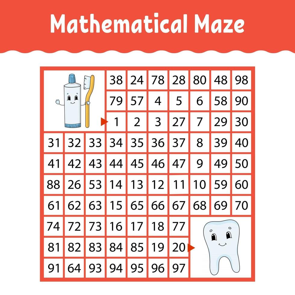 labirinto matemático. jogo para crianças. labirinto engraçado. planilha de desenvolvimento de educação. página de atividades. quebra-cabeça para crianças. estilo de desenho animado. enigma para a pré-escola. ilustração vetorial de cor vetor