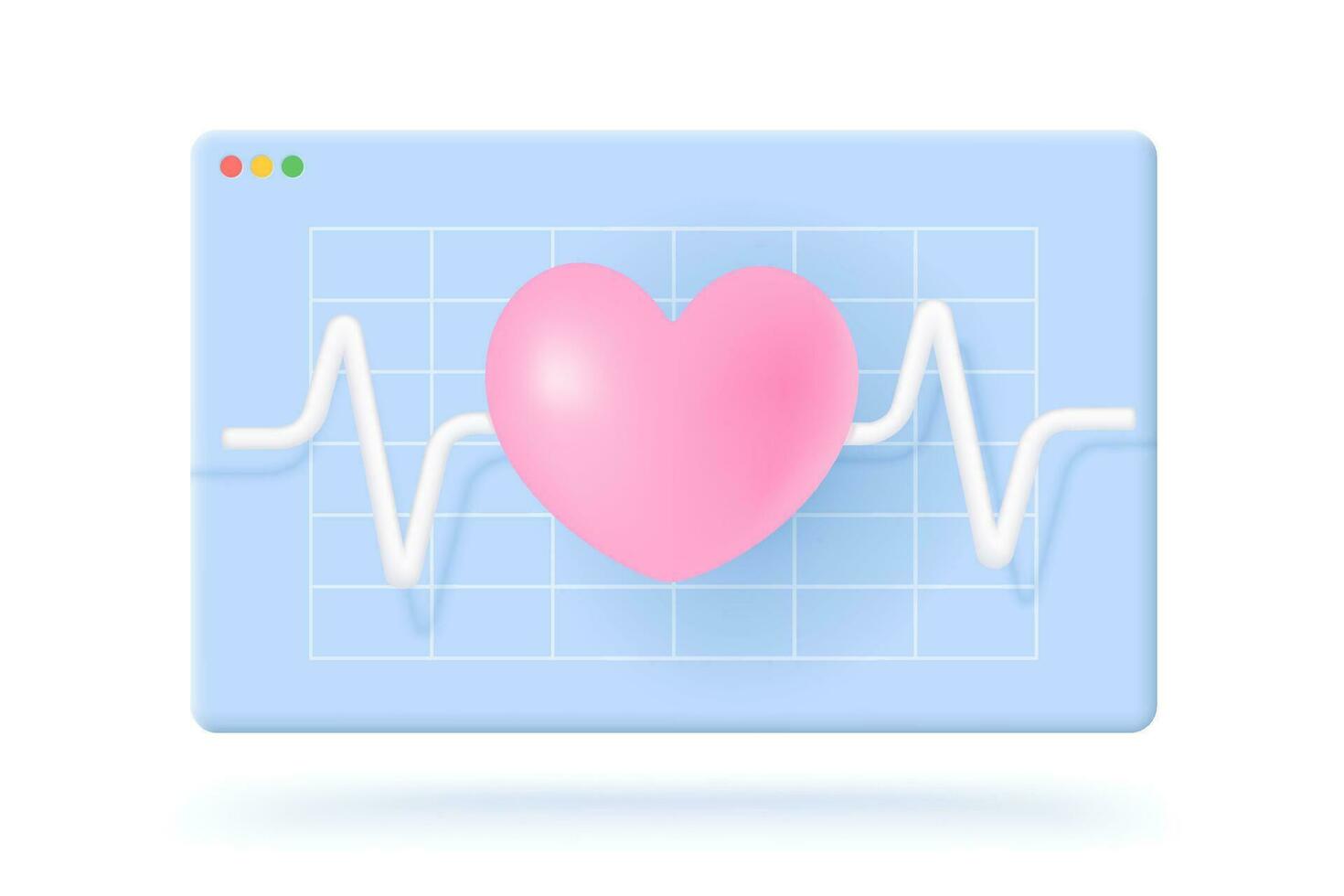 vetor ícone do tela com coração e pulso dentro 3d estilo. vetor ilustração do uma Rosa coração para cardio treinamento.