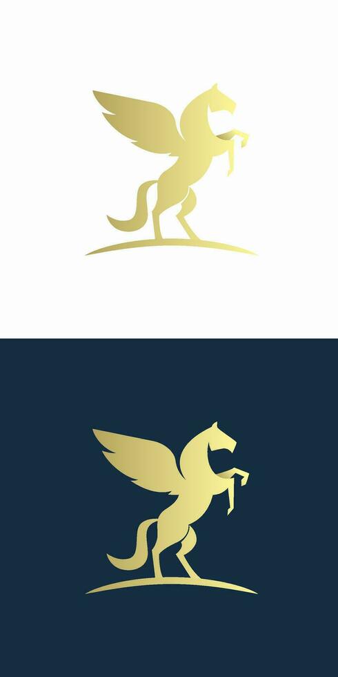 luxo elegante dourado pegasus logotipo vetor