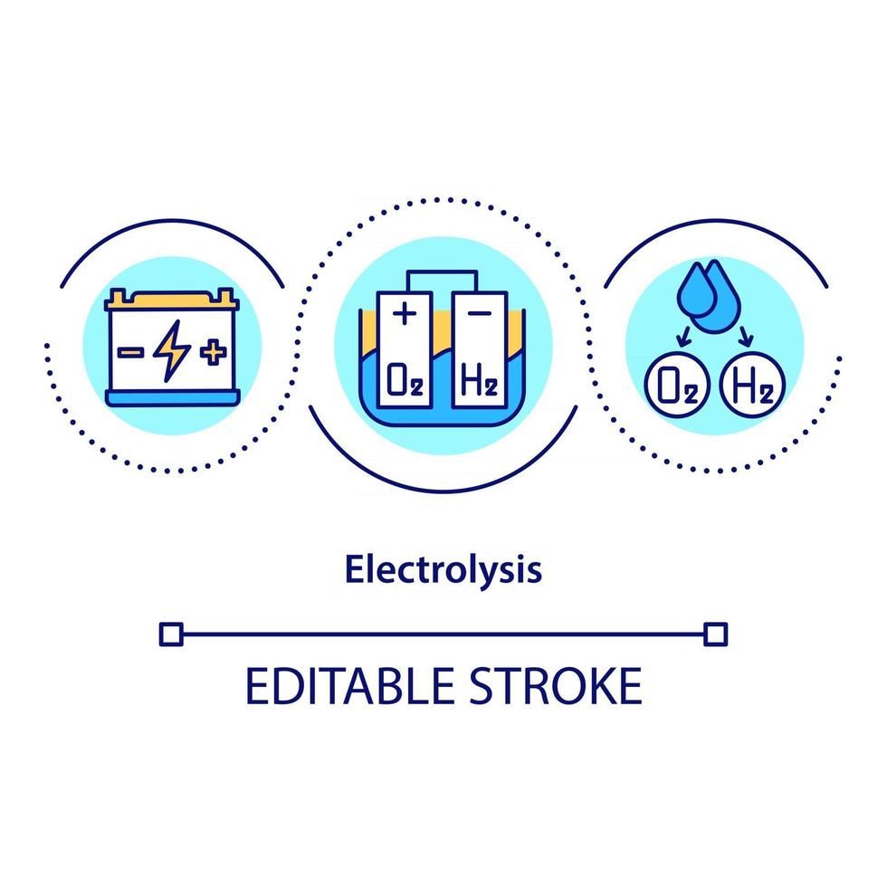 ícone do conceito de eletrólise. decomposição de peças iônicas. fonte de combustível natural. ilustração de linha fina de ideia abstrata de energia revolucionária. desenho de cor de contorno isolado vetor. curso editável vetor