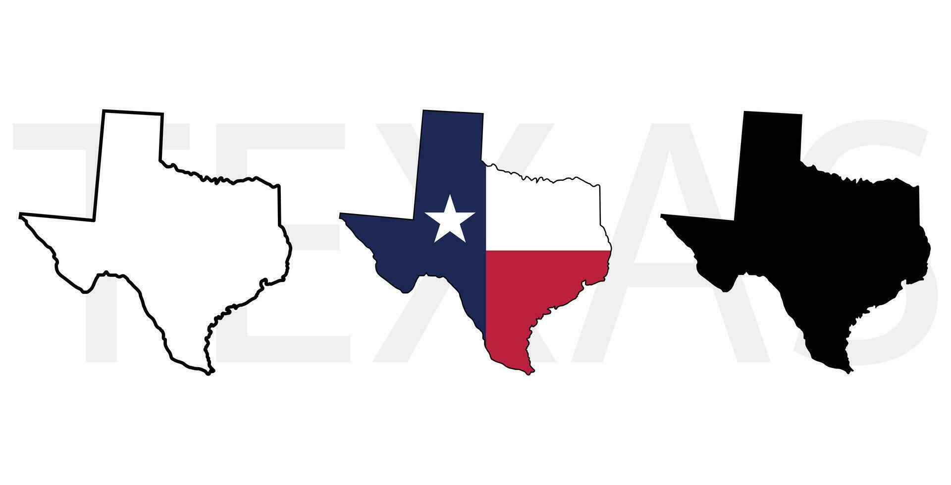 3 texas mapa com bandeira silhueta esboço vetor