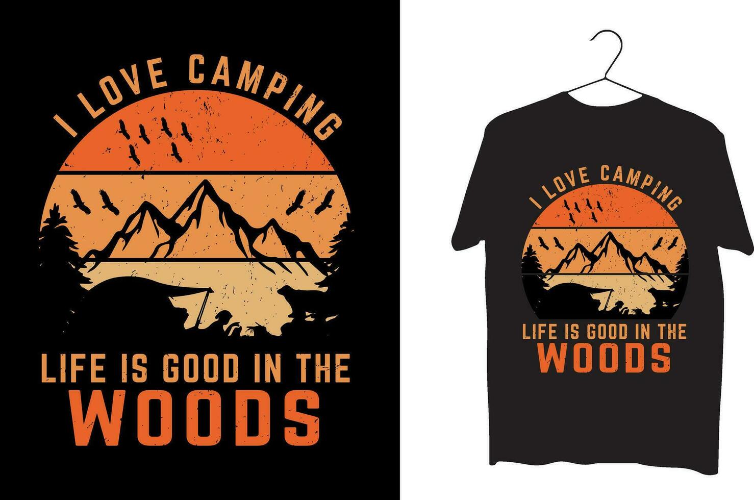 eu amo acampar a vida é boa na floresta design de camiseta vetor