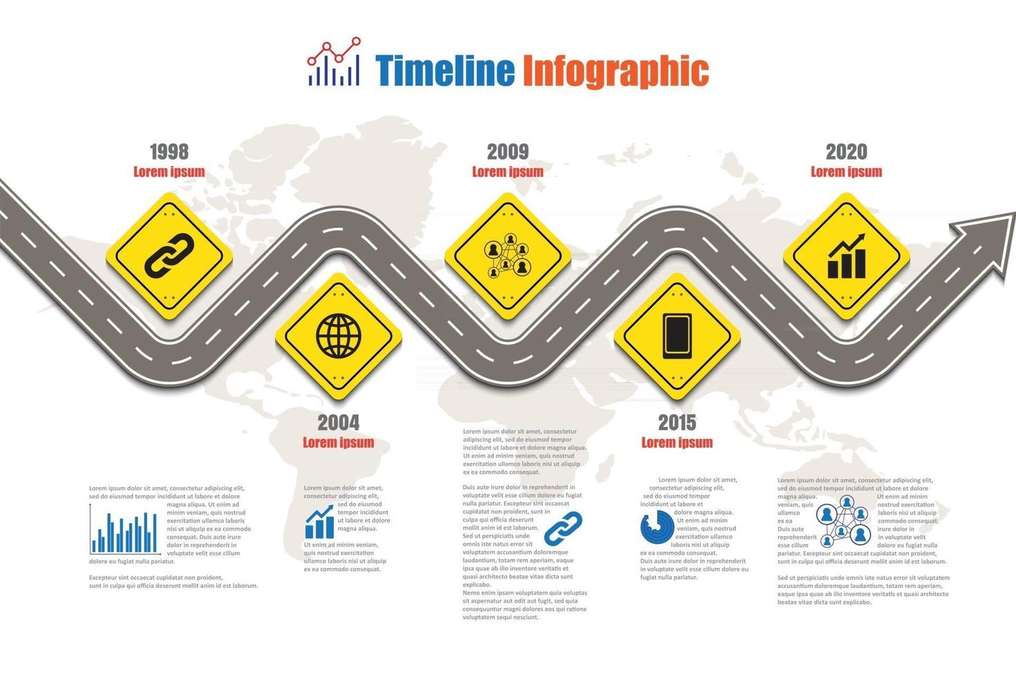 sinais de trânsito de negócios mapa cronograma infográfico projetado para abstrato modelo marco elemento diagrama moderno processo tecnologia digital marketing dados apresentação gráfico ilustração vetorial vetor