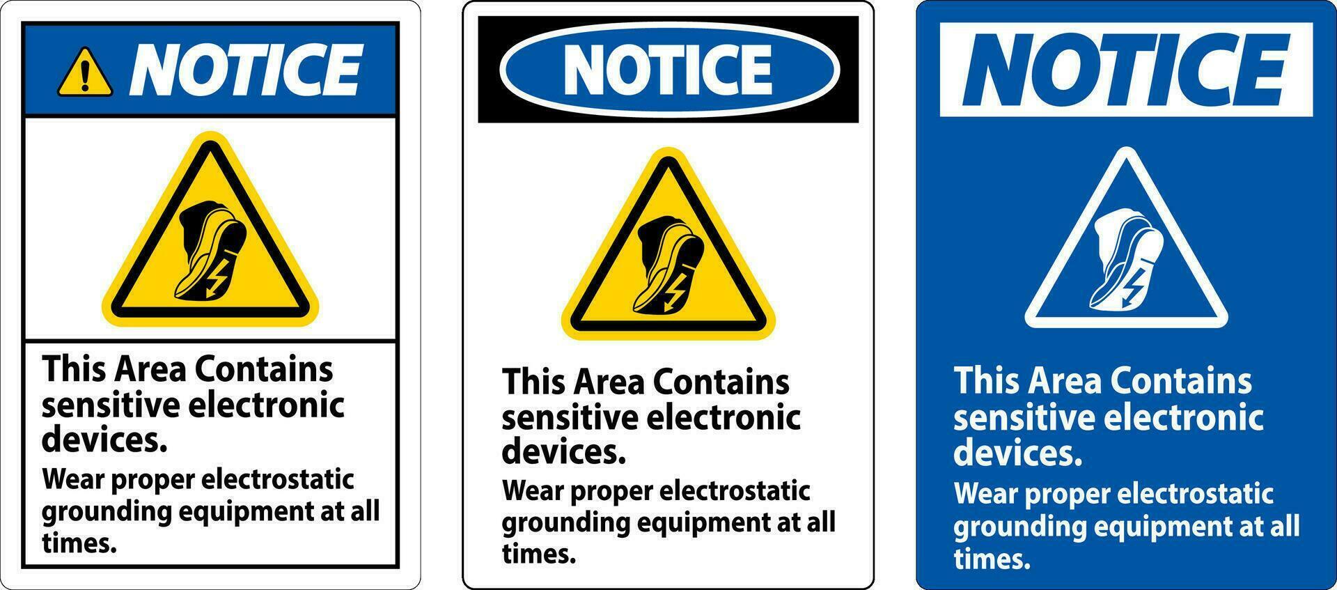 aviso prévio placa isto área contém sensível eletrônico dispositivos, vestem apropriado eletrostática aterramento equipamento às todos vezes vetor