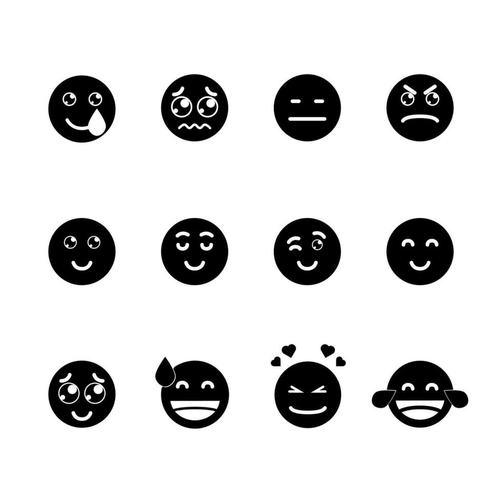 emoticon ícones conjunto sobre branco fundo, silhueta estilo, vetor ilustração